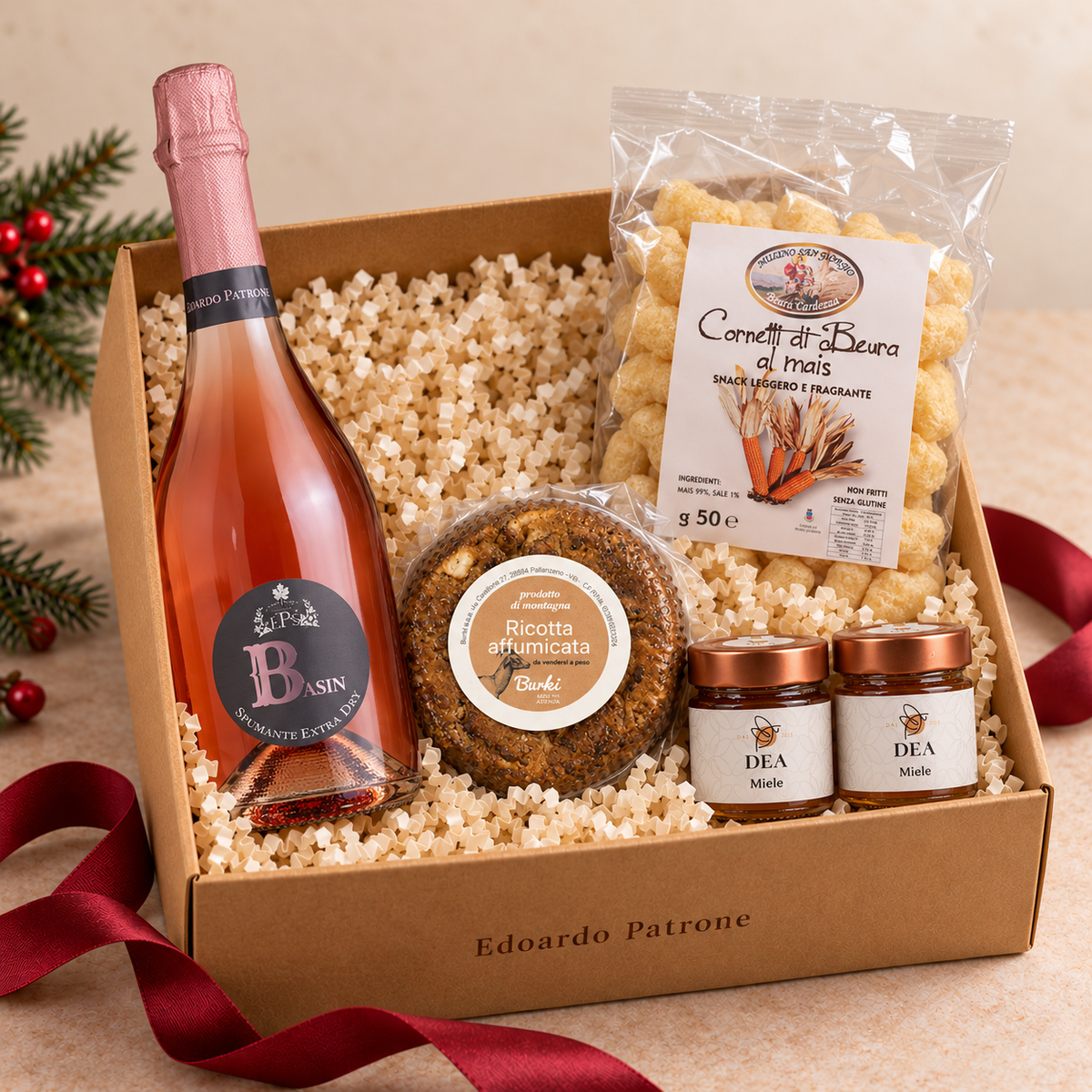Box Aperitivo ossolano con Basin rosé, ricotta Burki, cornetti di Beura e due vasetti di miele DEA